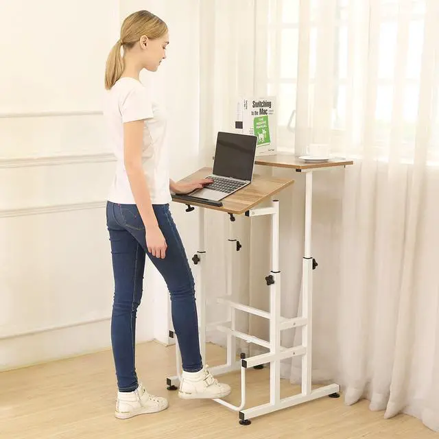 Alt view image 6 of 6 - Adjustable Height Standing Desk with Swinging Footrest Optional for Standing and Seating 2 Modes, Dark Grain L101XWFDT