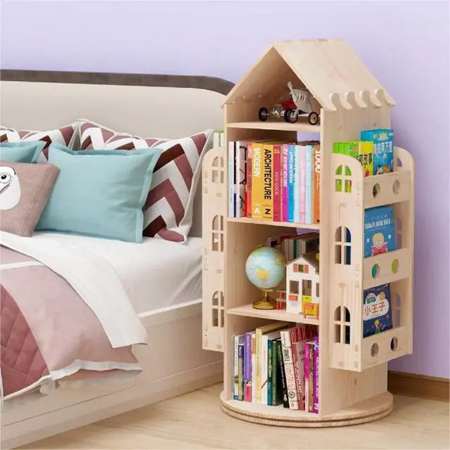 Alt view image 6 of 6 - Large Rotating Bookshelf 360 Degree, Wood Castle Bookshelf Bookcase Floor Standing Storage Book Shelf Display Children's Bookcase for Playroom Kidsroom