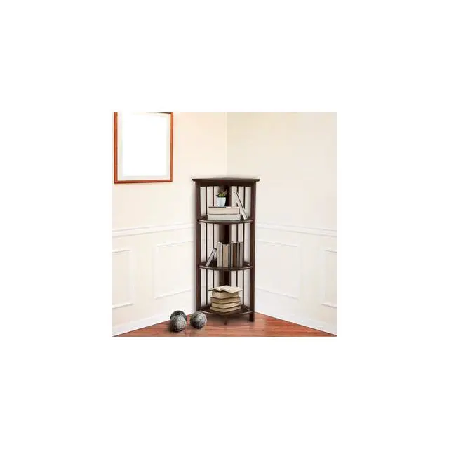Alt view image 2 of 6 - Natural Beauty 4-Shelf Corner Folding Bookcase, Office, Living Room, Bedroom, Library, Study Room, 38.75" D x 12.5" W x 12.5" H, Truffle Brown