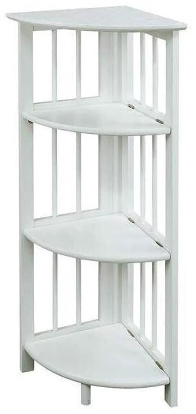 Main image of Natural Beauty 4-Shelf Corner Folding Bookcase, Office, Living Room, Bedroom, Library, Study Room, 38.75" D x 12.5" W x 12.5" H, Sturdy Shelved Bookcase, Corner Bookcase White