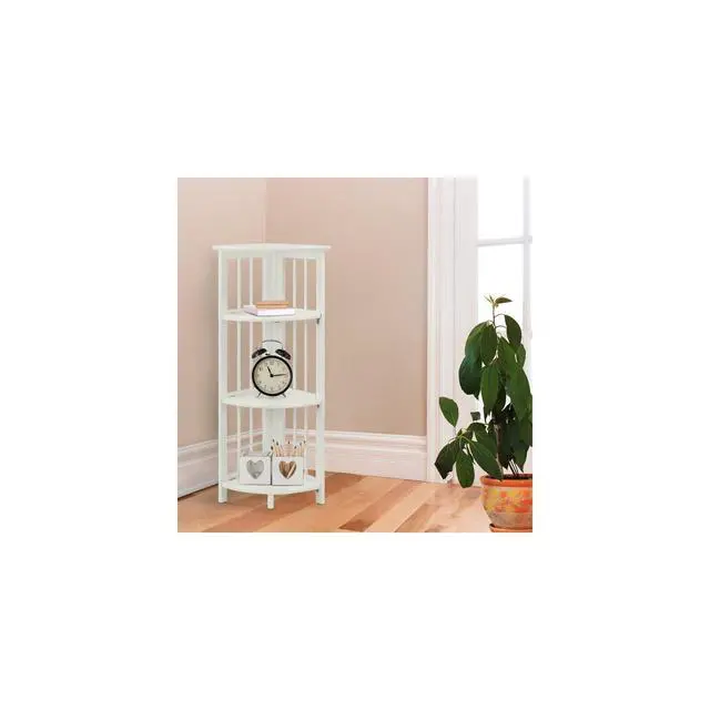 Alt view image 2 of 6 - Natural Beauty 4-Shelf Corner Folding Bookcase, Office, Living Room, Bedroom, Library, Study Room, 38.75" D x 12.5" W x 12.5" H, Sturdy Shelved Bookcase, Corner Bookcase White