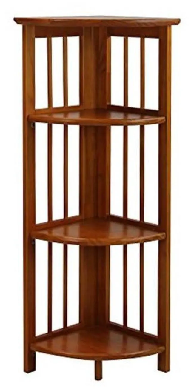 Main image of Natural Beauty 4-Shelf Corner Folding Bookcase, Office, Living Room, Bedroom, Library, Study Room, 38.75" D x 12.5" W x 12.5" H, Sturdy Shelved Bookcase, Corner Bookcase Honey Oak
