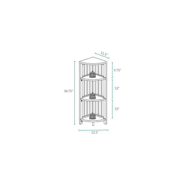 Alt view image 3 of 6 - Natural Beauty 4-Shelf Corner Folding Bookcase, Office, Living Room, Bedroom, Library, Study Room, 38.75" D x 12.5" W x 12.5" H, Sturdy Shelved Bookcase, Corner Bookcase Honey Oak