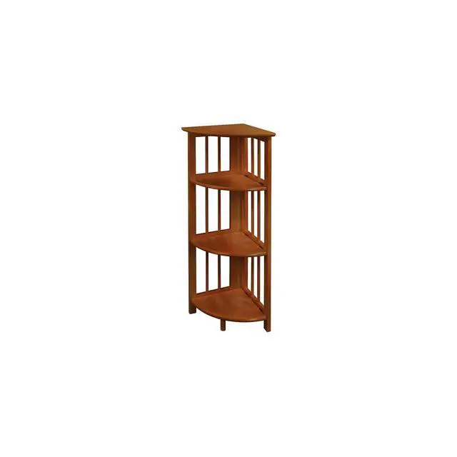 Alt view image 4 of 6 - Natural Beauty 4-Shelf Corner Folding Bookcase, Office, Living Room, Bedroom, Library, Study Room, 38.75" D x 12.5" W x 12.5" H, Sturdy Shelved Bookcase, Corner Bookcase Honey Oak