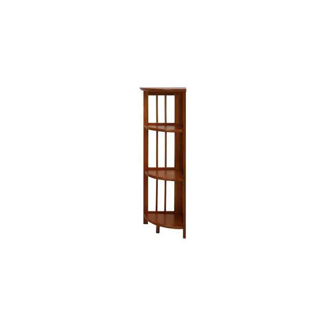 Alt view image 5 of 6 - Natural Beauty 4-Shelf Corner Folding Bookcase, Office, Living Room, Bedroom, Library, Study Room, 38.75" D x 12.5" W x 12.5" H, Sturdy Shelved Bookcase, Corner Bookcase Honey Oak