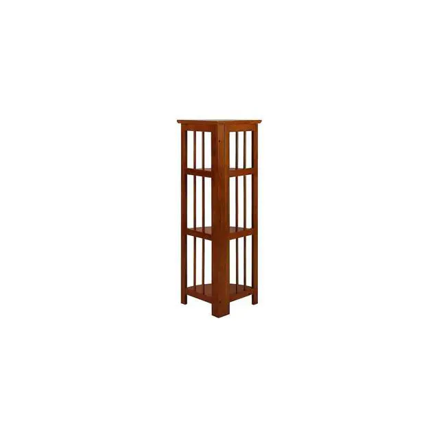 Alt view image 6 of 6 - Natural Beauty 4-Shelf Corner Folding Bookcase, Office, Living Room, Bedroom, Library, Study Room, 38.75" D x 12.5" W x 12.5" H, Sturdy Shelved Bookcase, Corner Bookcase Honey Oak