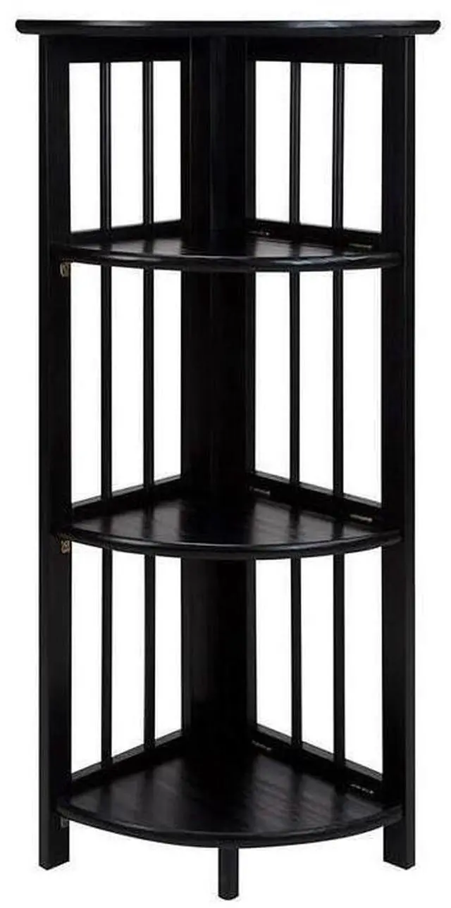Main image of Natural Beauty 4-Shelf Corner Folding Bookcase, Office, Living Room, Bedroom, Library, Study Room, 38.75" D x 12.5" W x 12.5" H, Sturdy Shelved Bookcase, Corner Bookcase Black