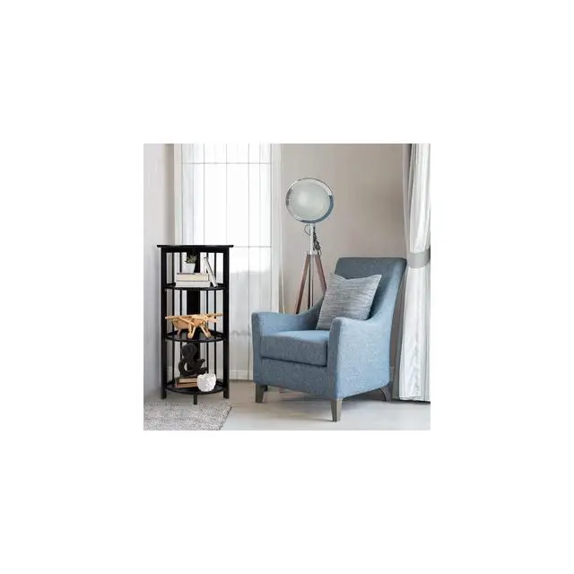 Alt view image 2 of 6 - Natural Beauty 4-Shelf Corner Folding Bookcase, Office, Living Room, Bedroom, Library, Study Room, 38.75" D x 12.5" W x 12.5" H, Sturdy Shelved Bookcase, Corner Bookcase Black