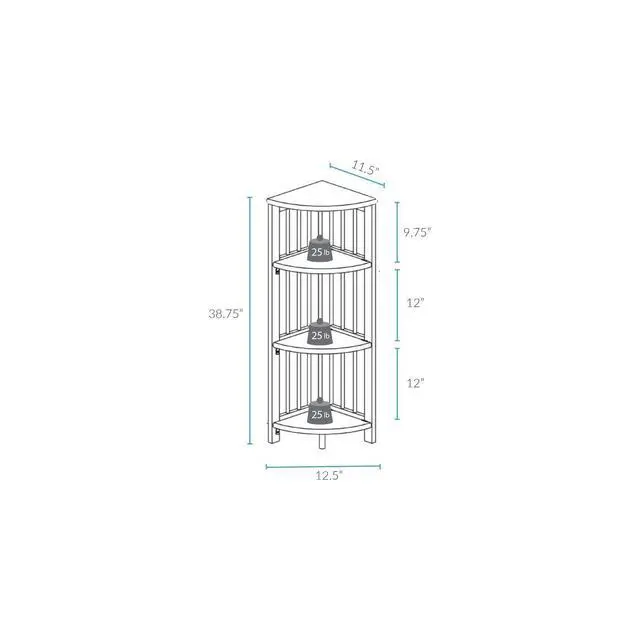 Alt view image 3 of 6 - Natural Beauty 4-Shelf Corner Folding Bookcase, Office, Living Room, Bedroom, Library, Study Room, 38.75" D x 12.5" W x 12.5" H, Sturdy Shelved Bookcase, Corner Bookcase Black