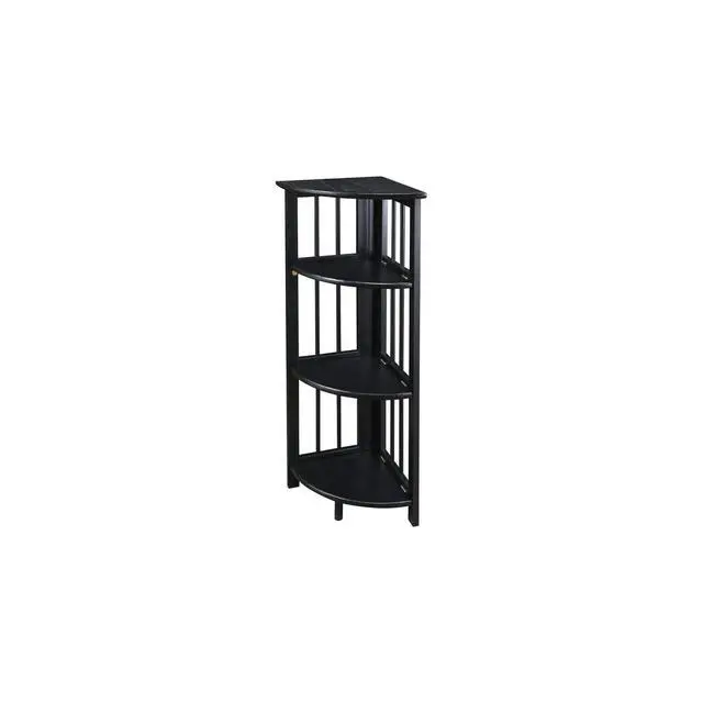 Alt view image 4 of 6 - Natural Beauty 4-Shelf Corner Folding Bookcase, Office, Living Room, Bedroom, Library, Study Room, 38.75" D x 12.5" W x 12.5" H, Sturdy Shelved Bookcase, Corner Bookcase Black