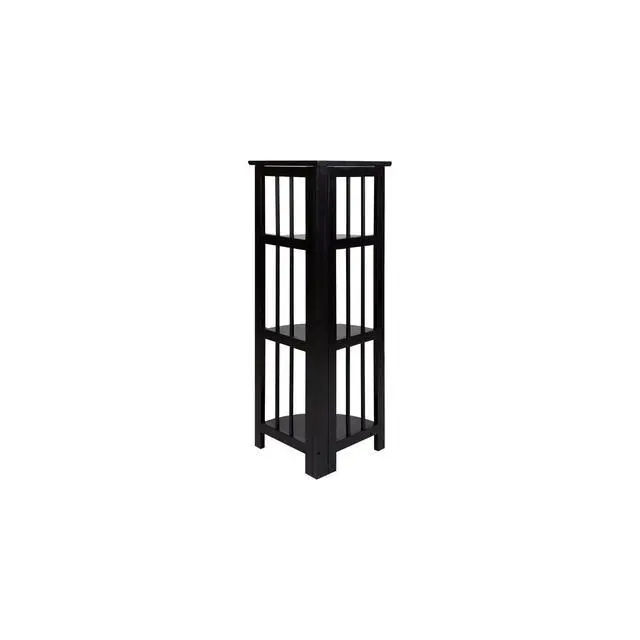 Alt view image 6 of 6 - Natural Beauty 4-Shelf Corner Folding Bookcase, Office, Living Room, Bedroom, Library, Study Room, 38.75" D x 12.5" W x 12.5" H, Sturdy Shelved Bookcase, Corner Bookcase Black