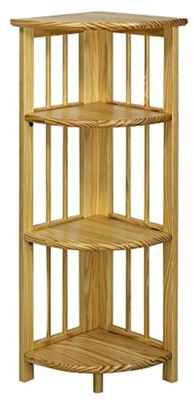 Main image of Natural Beauty 4-Shelf Corner Folding Bookcase, Office, Living Room, Bedroom, Library, Study Room, 38.75" D x 12.5" W x 12.5" H, Sturdy Shelved Bookcase, Corner Bookcase Natural