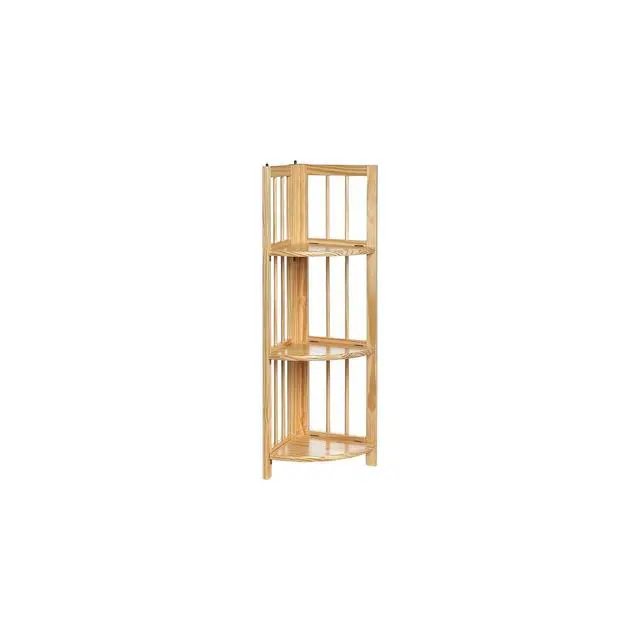 Alt view image 4 of 6 - Natural Beauty 4-Shelf Corner Folding Bookcase, Office, Living Room, Bedroom, Library, Study Room, 38.75" D x 12.5" W x 12.5" H, Sturdy Shelved Bookcase, Corner Bookcase Natural