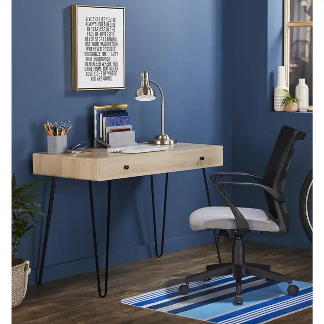 Alt view image 5 of 6 - ® Callay 42" W Writing Desk, Blonde Oak/Black