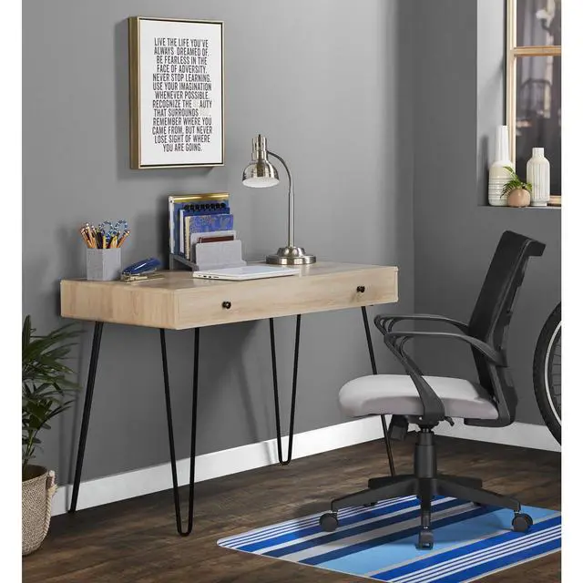 Alt view image 6 of 6 - ® Callay 42" W Writing Desk, Blonde Oak/Black