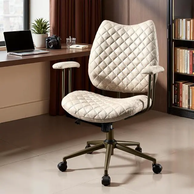 Main image of Home Office Chair Ergonomic Mid-Century Modern Faux Suede Leather Chairs, Comfy Deep Seat Adjustable Height Rolling Swivel Executive Computer Task Armchair, Beige