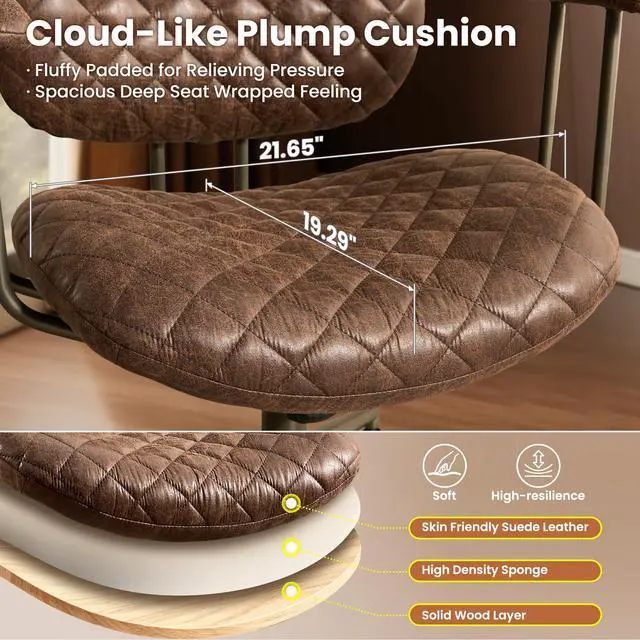 Alt view image 6 of 6 - Home Office Chair Ergonomic Mid-Century Modern Faux Suede Leather Chairs, Comfy Deep Seat Adjustable Height Rolling Swivel Executive Computer Task Armchair, Dark Brown