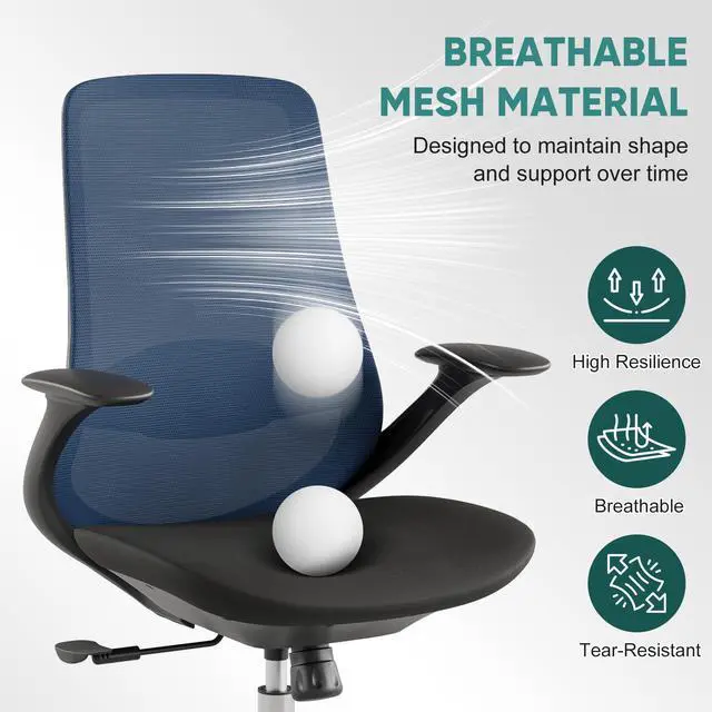 Alt view image 3 of 6 - Ergonomic Mesh Office Chair, 330LBS Executive Desk Chair with Lumbar Support, 2D Armrests, Comfy Swivel Computer Task Chairs for Long Hours (Blue)