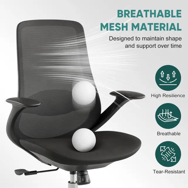 Alt view image 3 of 6 - Ergonomic Mesh Office Chair, 330LBS Executive Desk Chair with Lumbar Support, 2D Armrests, Comfy Swivel Computer Task Chairs for Long Hours (Black)