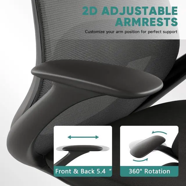 Alt view image 6 of 6 - Ergonomic Mesh Office Chair, 330LBS Executive Desk Chair with Lumbar Support, 2D Armrests, Comfy Swivel Computer Task Chairs for Long Hours (Black)