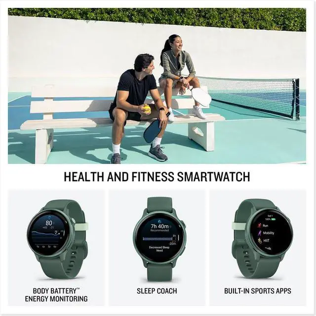 Alt view image 3 of 4 - vivoactive 6, Health and Fitness GPS Smartwatch, AMOLED Display, Up to 11 Days of Battery, Jasper Green with Silicone Band, 010-02985-02 - Bundle w/Deco Essentials Dock & USB-C Charger