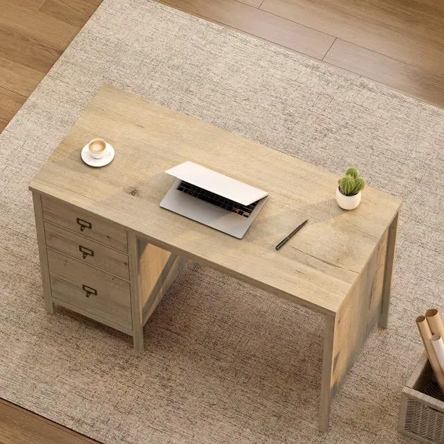 Alt view image 6 of 6 - 47" Executive Desk with File Drawer, Farmhouse Home Office Desk with Storage Drawer Wood Computer Writing Desk for Study Office, Light Oak
