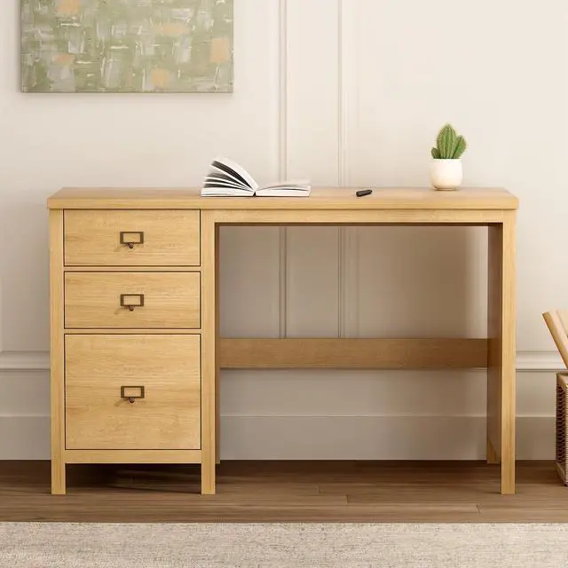 Main image of 47" Executive Desk with File Drawer, Farmhouse Home Office Desk with Storage Drawer Wood Computer Writing Desk for Study Office, Natural Oak