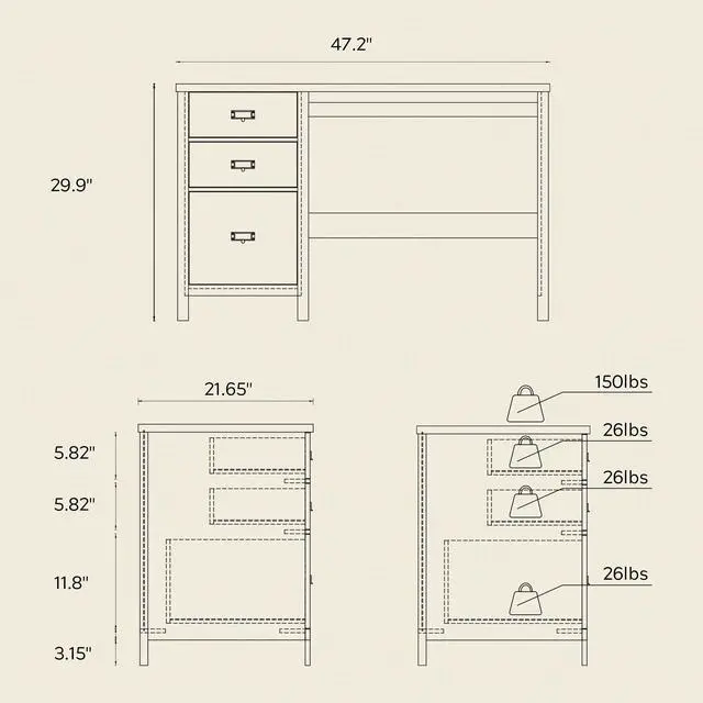 Alt view image 2 of 6 - 47" Executive Desk with File Drawer, Farmhouse Home Office Desk with Storage Drawer Wood Computer Writing Desk for Study Office, Natural Oak