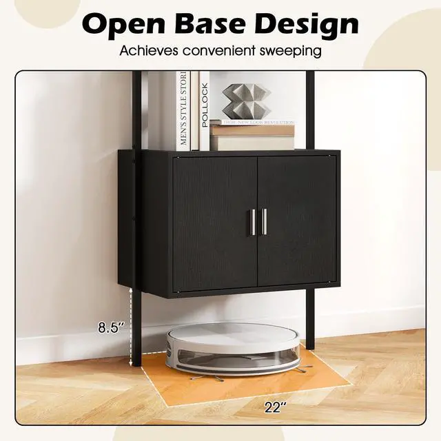 Alt view image 6 of 6 - 72.5 Tall Bookshelf, 5 Tier Wall Mount Ladder Bookcase with Cabinet, Anti-Tipping Kits & Metal Frame, Open Storage Display Rack for Living Room & Home Office (2, Black)