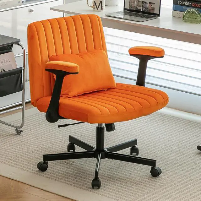 Main image of Home Office Desk Chair, Velvet Upholstered Criss Cross Chair with Pillow, Comfy Ergonomic Computer Chair with Height, Tilt Angle and Armrest Adjustable, Desk Chair for Office (Orange-Velvet)