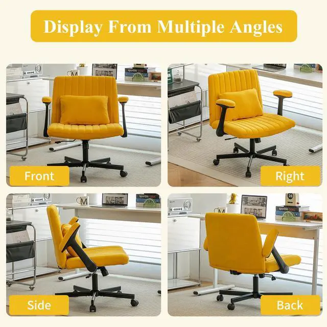 Alt view image 6 of 6 - Home Office Desk Chair, Linen Upholstered Criss Cross Chair with Pillow, Comfy Ergonomic Computer Chair with Height, Tilt Angle and Armrest Adjustable, Desk Chair for Office (Yellow-Linen)