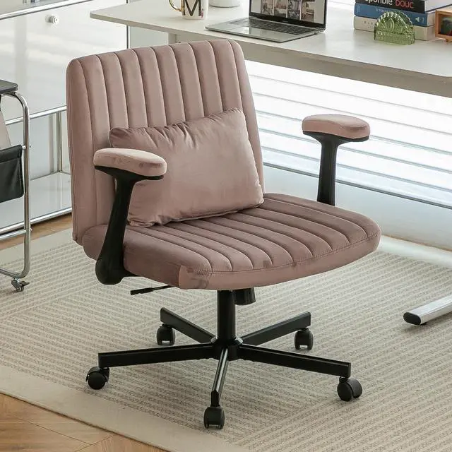 Main image of Home Office Desk Chair, Velvet Upholstered Criss Cross Chair with Pillow, Comfy Ergonomic Computer Chair with Height, Tilt Angle and Armrest Adjustable, Desk Chair for Office (Pink-Velvet)