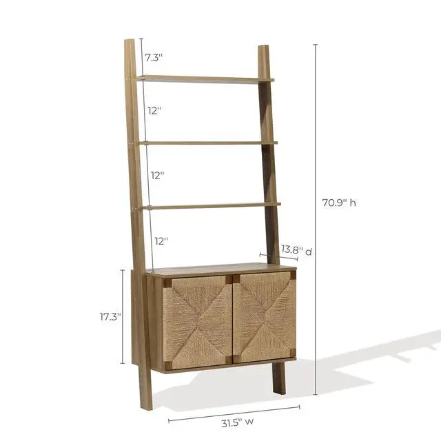 Alt view image 2 of 6 - LuxenHome 71" Tall Ladder Bookshelf with Storage Cabinet, 4 Tiers Shelves Etagere Bookcase with 2-Door Storage, Tall Wall Mounted Bookshelf Organizer for Living Room, Home Office, Bedroom