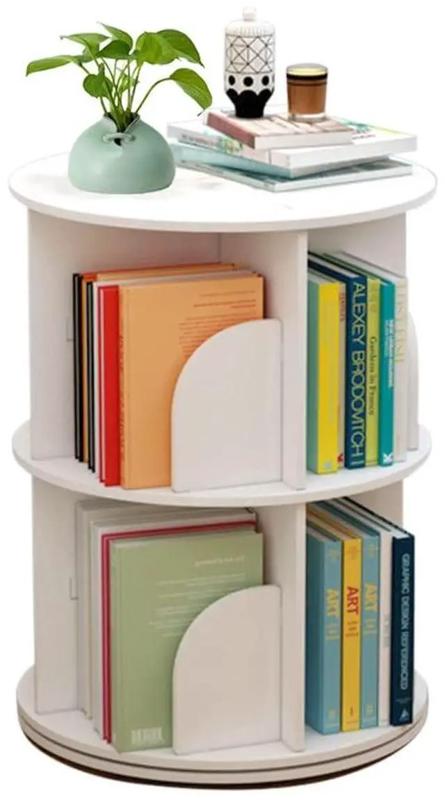 Main image of 2-Tier Revolving Bookcase,360°Display Floor Standing Rotating Storage Bookshelf, Round Spinning Bookshelf Multi-Functional Bookshelf Organizer for Kids and Adults(White)