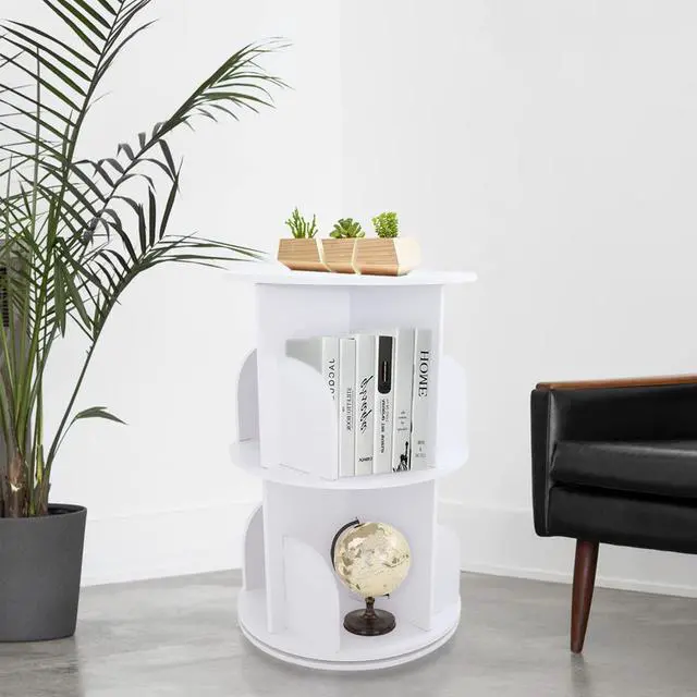 Alt view image 2 of 6 - 2-Tier Revolving Bookcase,360°Display Floor Standing Rotating Storage Bookshelf, Round Spinning Bookshelf Multi-Functional Bookshelf Organizer for Kids and Adults(White)