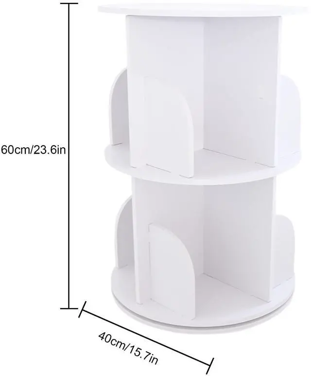 Alt view image 3 of 6 - 2-Tier Revolving Bookcase,360°Display Floor Standing Rotating Storage Bookshelf, Round Spinning Bookshelf Multi-Functional Bookshelf Organizer for Kids and Adults(White)