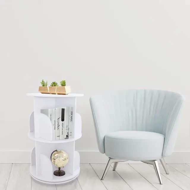 Alt view image 5 of 6 - 2-Tier Revolving Bookcase,360°Display Floor Standing Rotating Storage Bookshelf, Round Spinning Bookshelf Multi-Functional Bookshelf Organizer for Kids and Adults(White)
