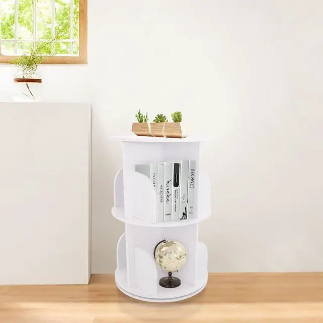 Alt view image 6 of 6 - 2-Tier Revolving Bookcase,360°Display Floor Standing Rotating Storage Bookshelf, Round Spinning Bookshelf Multi-Functional Bookshelf Organizer for Kids and Adults(White)