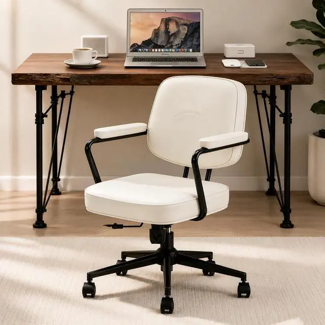 Main image of Home Office Chair, Ergonomic Desk Chair with Lumbar Support, Adjustable Height Rolling Swivel Task Chair with Armrests, PU Leather, for Meeting,Study Room Beige