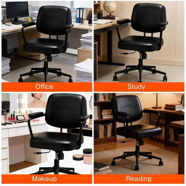 Alt view image 6 of 6 - Home Office Chair, Ergonomic Desk Chair with Lumbar Support, Adjustable Height Rolling Swivel Task Chair with Armrests, PU Leather, for Meeting,Study Room Black