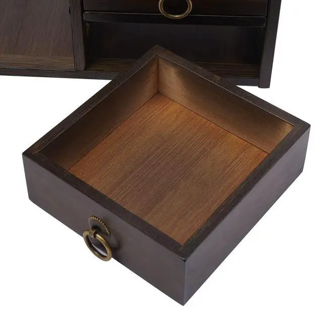 Alt view image 5 of 6 - Wood Desktop Bookshelf Bamboo Bookshelf Organizer Desk Rack Storage Shelves w/3 Drawers Office for Top of Desk, Desk Hutch Desktop Book Shelf Home Office Bedroom Sturdy, Brow