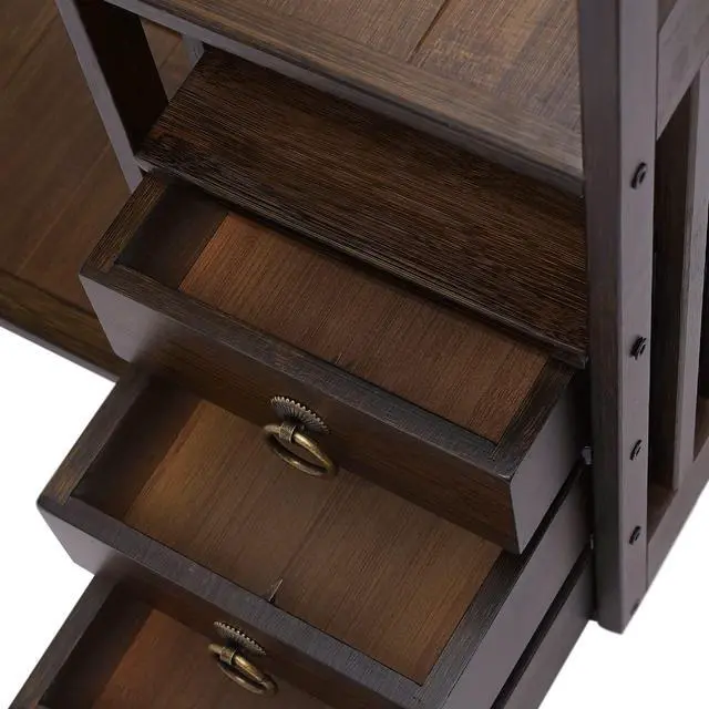 Alt view image 6 of 6 - Wood Desktop Bookshelf Bamboo Bookshelf Organizer Desk Rack Storage Shelves w/3 Drawers Office for Top of Desk, Desk Hutch Desktop Book Shelf Home Office Bedroom Sturdy, Brow