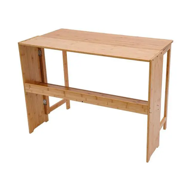 Alt view image 6 of 6 - Modern Folding Desk, Small Computer Table Writing Desk Laptop Desk Vanity Table Bamboo Workstation with Bookshelf for Home Office