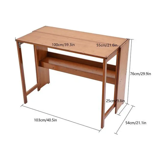 Alt view image 2 of 6 - Bamboo Folding Desk, Laptop Desk Writing Desk with Storage Shelf Vanity Table Small Computer Table Space Saving Workstation for Home Office