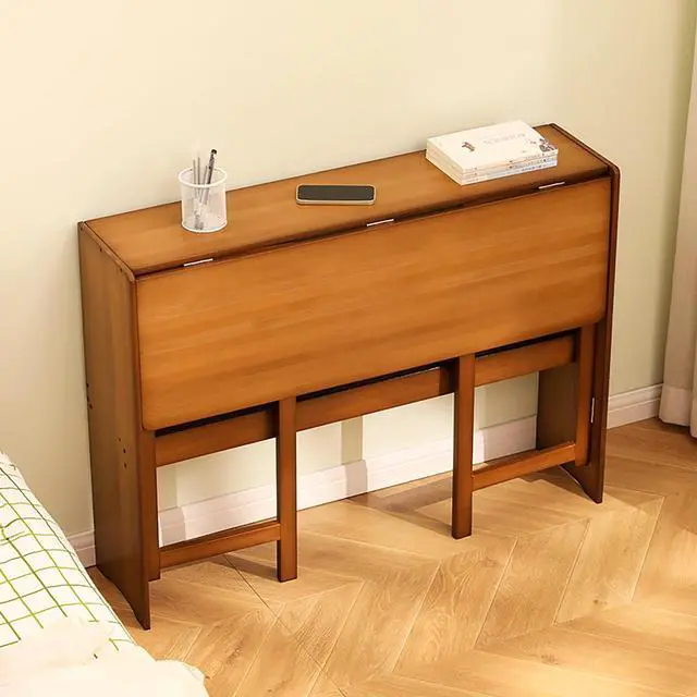 Alt view image 4 of 6 - Bamboo Folding Desk, Laptop Desk Writing Desk with Storage Shelf Vanity Table Small Computer Table Space Saving Workstation for Home Office