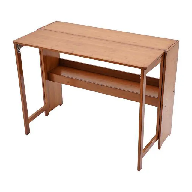 Alt view image 5 of 6 - Bamboo Folding Desk, Laptop Desk Writing Desk with Storage Shelf Vanity Table Small Computer Table Space Saving Workstation for Home Office