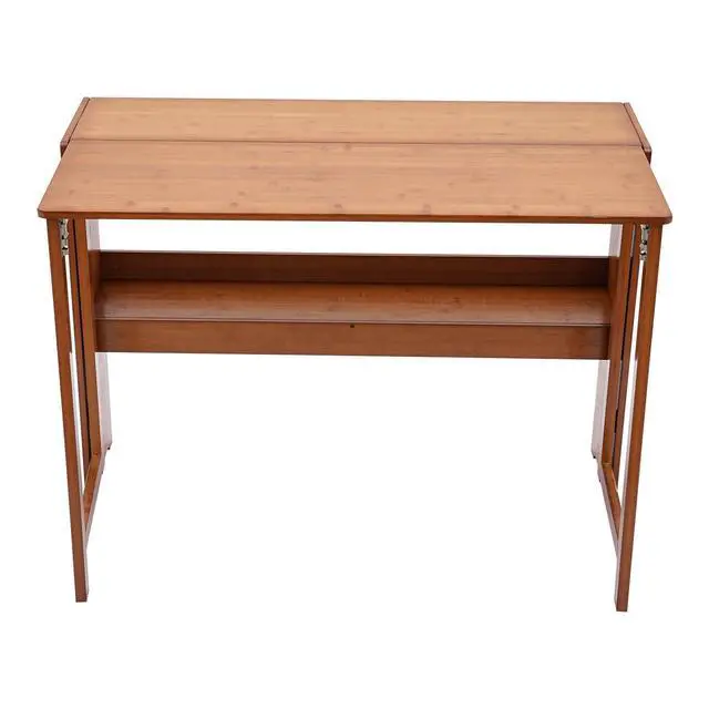 Alt view image 6 of 6 - Bamboo Folding Desk, Laptop Desk Writing Desk with Storage Shelf Vanity Table Small Computer Table Space Saving Workstation for Home Office