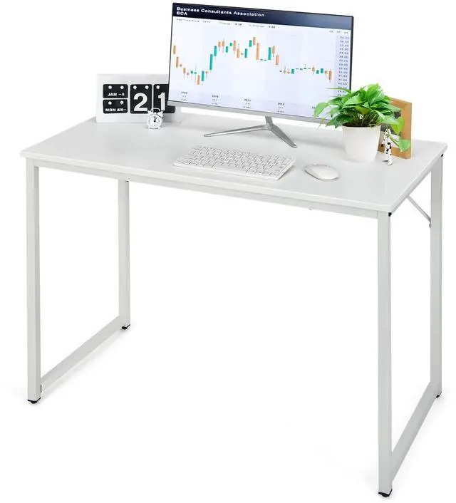 Main image of Home Office Computer Desk, 40 inch Modern Simple Writing Study Desk, Metal Frame Gaming Desk, Laptop PC Workstation for Living Room, Bedroom & Study (White)