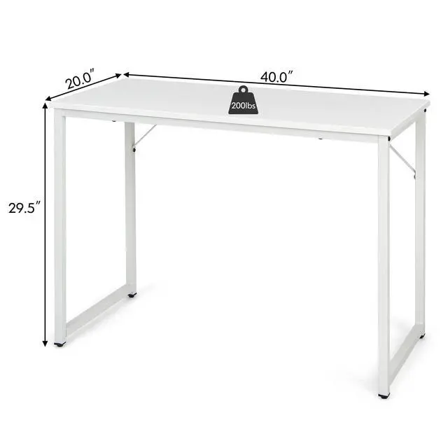 Alt view image 3 of 6 - Home Office Computer Desk, 40 inch Modern Simple Writing Study Desk, Metal Frame Gaming Desk, Laptop PC Workstation for Living Room, Bedroom & Study (White)