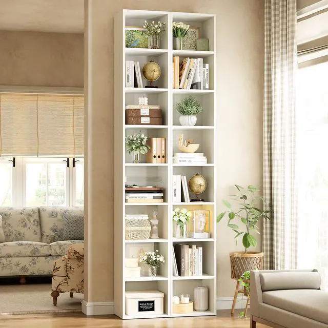 Alt view image 2 of 6 - Bookcase Set of 2,Floor Standing 8 Tier High Bookshelf, Display Storage Rack, Home Decorative Furniture, Suitable for Home Offices, Living Rooms,White (White, 8-Tier-2-Pack)